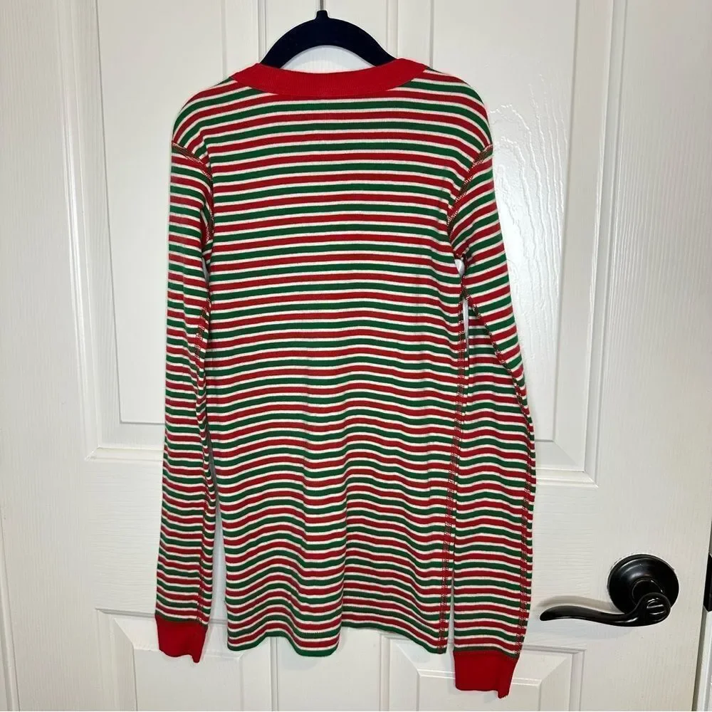 Hanna Andersson Moon & Back Holiday Green Red Striped Long John PJ Set Sz 12